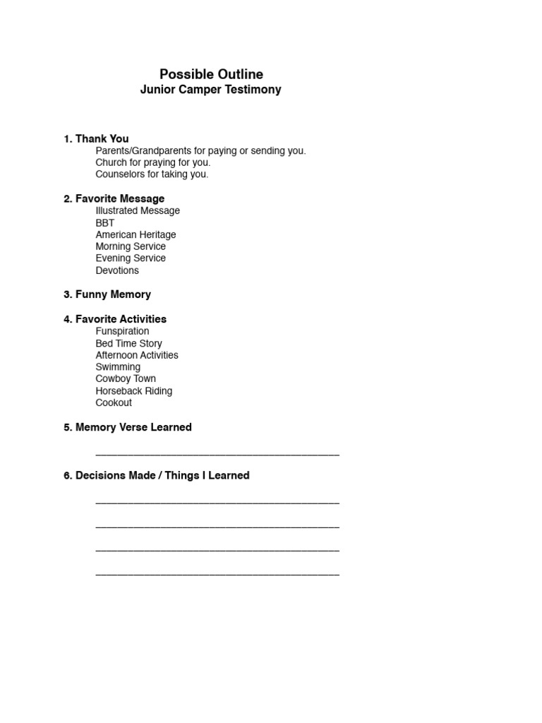 Camp Testimony Form | PDF