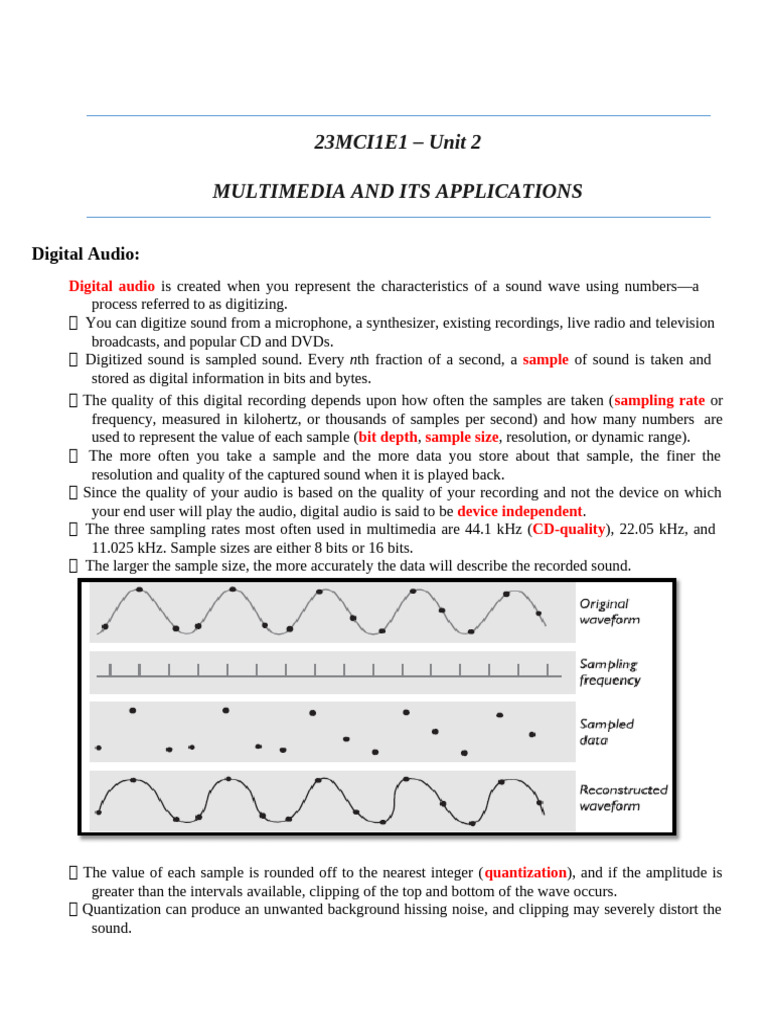 23MCI1E1-Multimedia Unit 3 | PDF | Video | Data Compression