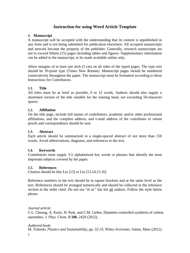 Word Article Template Instructions | PDF | Materials | Chemical Substances