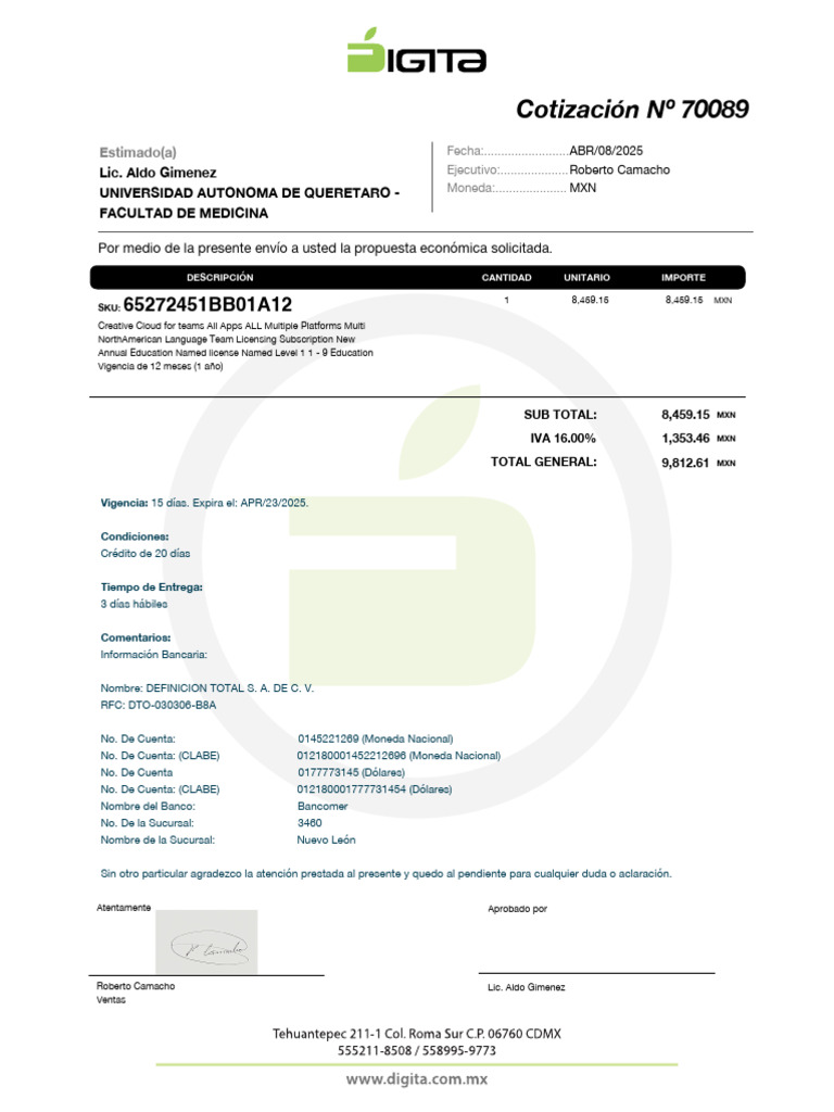 Cotiz 70089 de Adobe Named | PDF