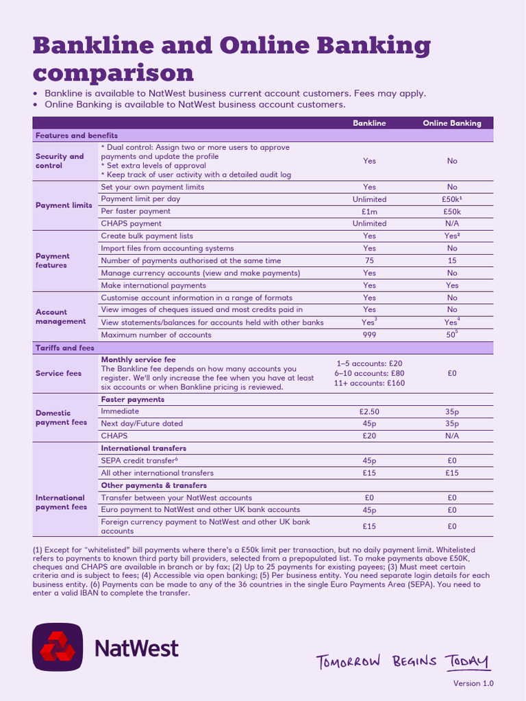 NatWest Bankline Fees and Features | PDF | Payments | Banking