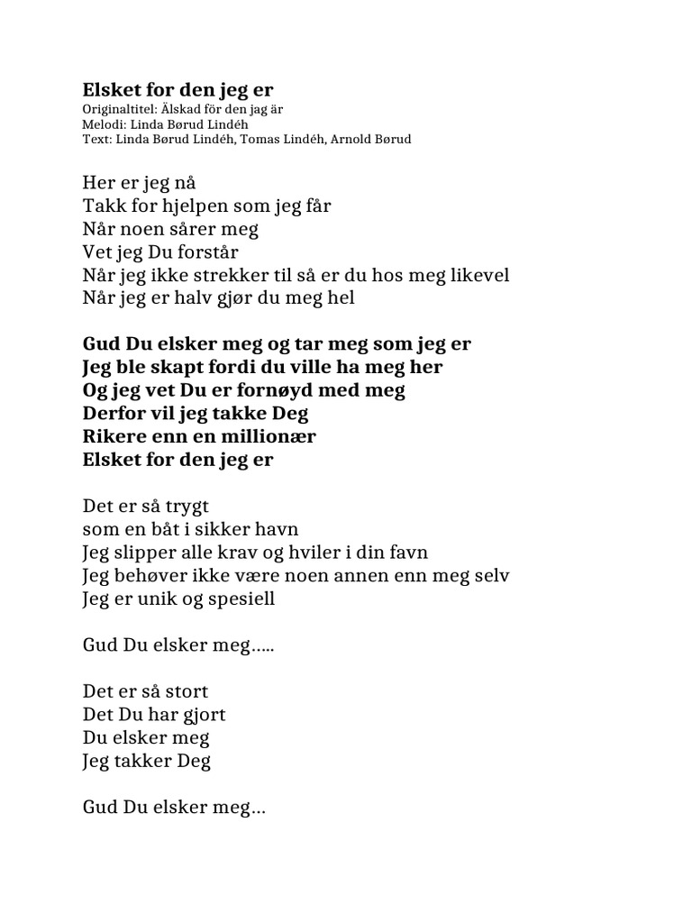 Tekst Elsket For Den Jeg Er | PDF, image size:768x1024
