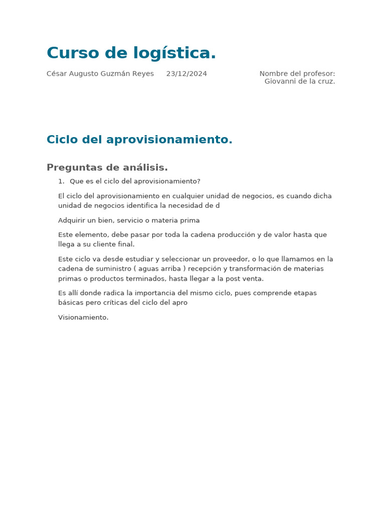 Ciclo de Aprovisionamiento en Logística | PDF