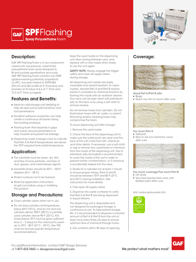 Gaf SPF Flashing Foam Data Sheet Comgt510 | PDF | Density | Materials