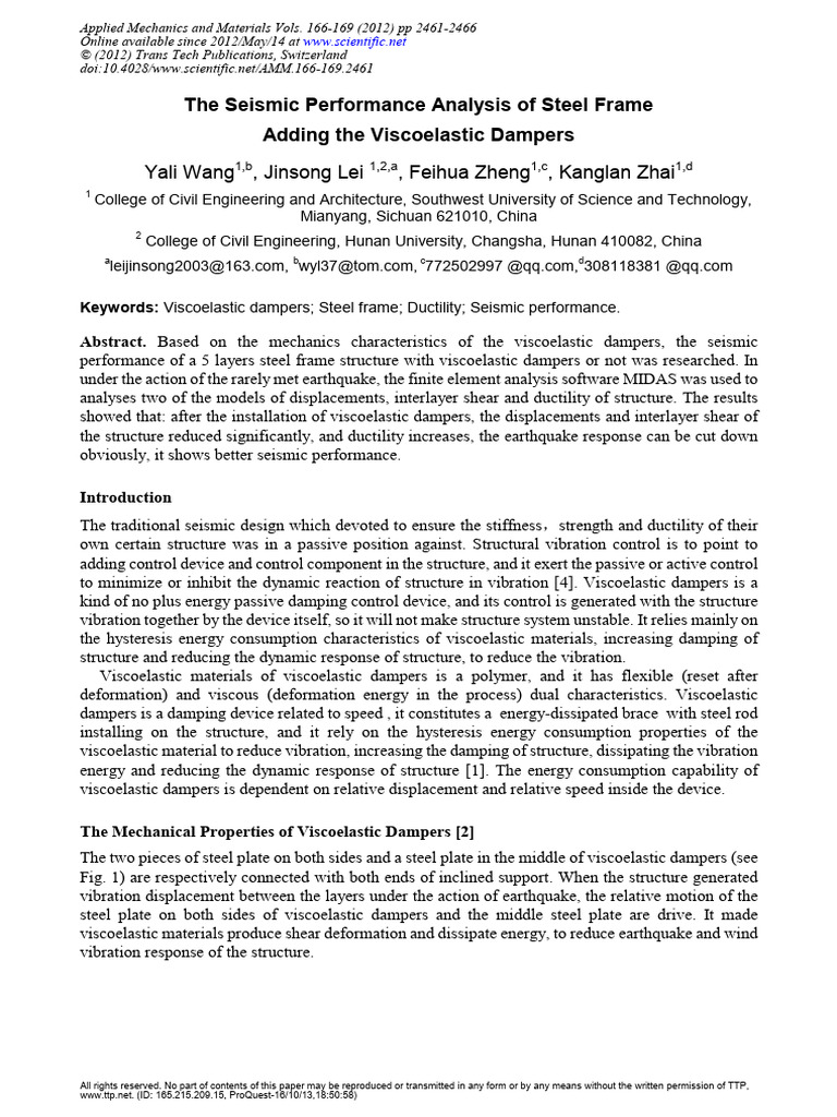 Seismic Analysis of Steel Frames with Dampers | PDF | Viscoelasticity ...