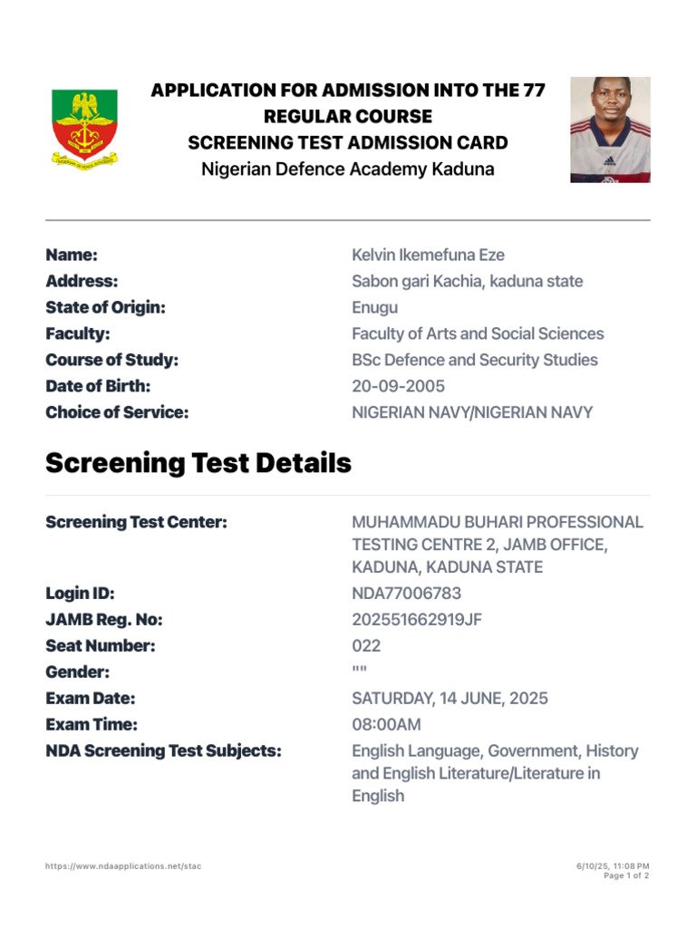 NDA 77 Regular Course STAC | PDF | Nigeria