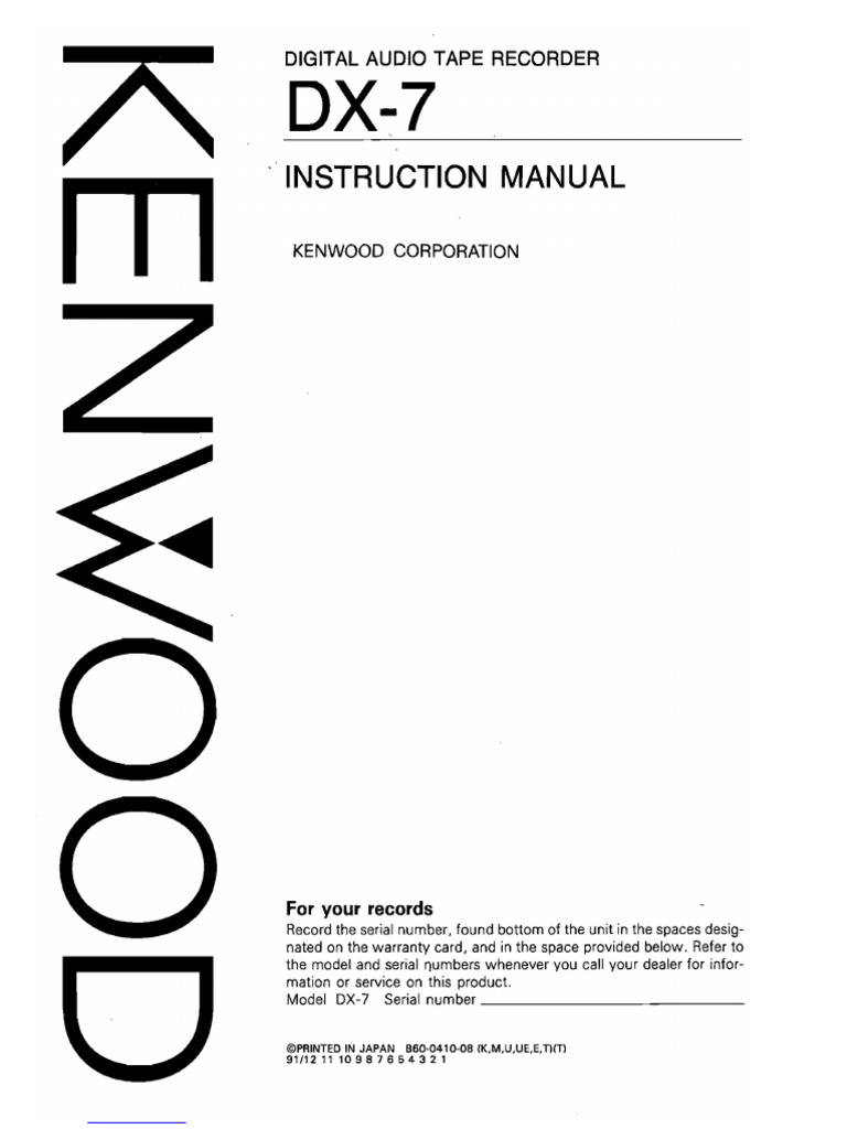 Kenwood DX-7 DAT Recorder Manual | PDF | Headphones | Mains