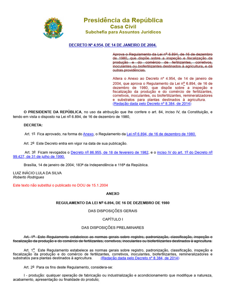 Decreto 4954 | PDF | Fertilizante | Nutrientes