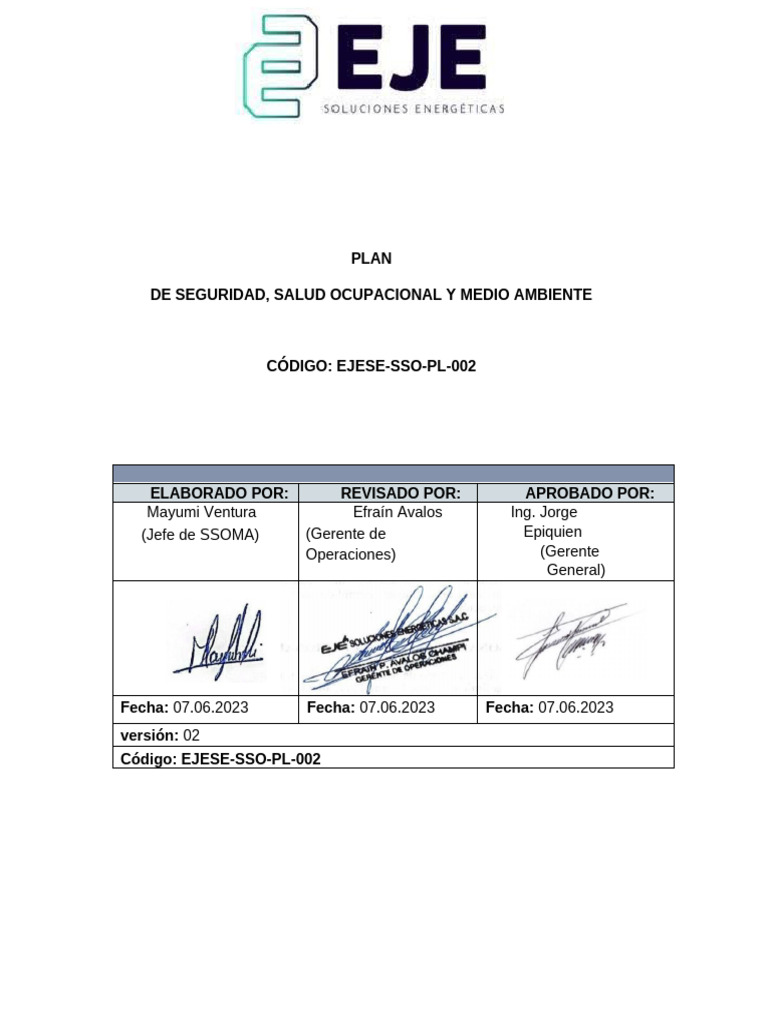 Plan de Seguridad, Salud Ocupacional y Medio Ambiente 2023 | PDF ...
