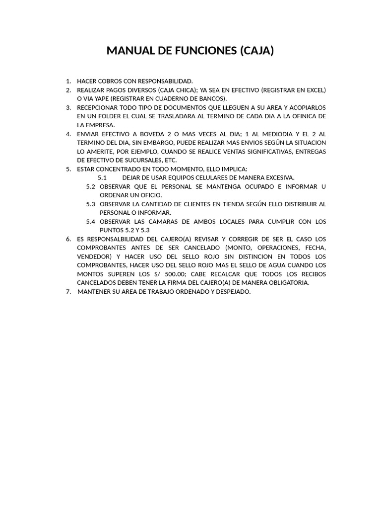 Manual de Funciones del Cajero | PDF