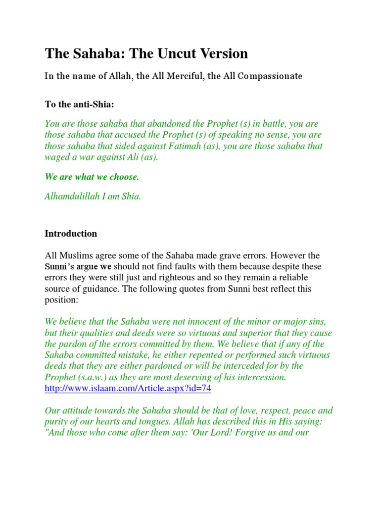 Shia Perspective on Sahaba's Reliability | PDF | Sahabah | Ali