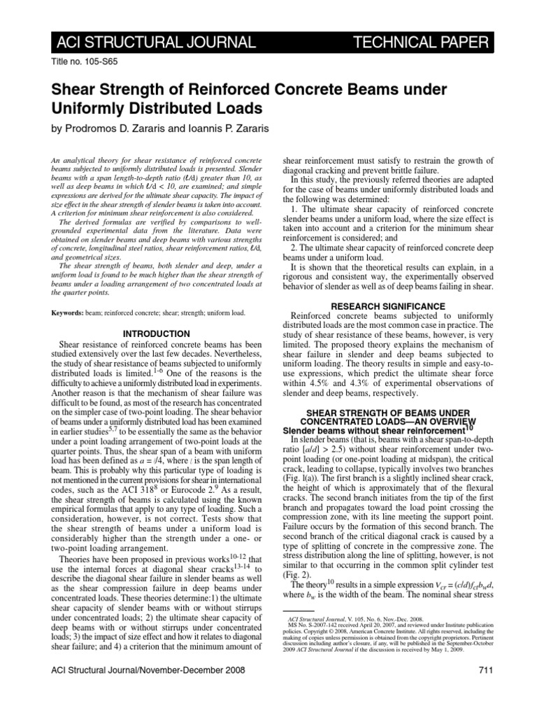 Shear Strength of Reinforced Concrete Beams Under Uniformly Distributed ...