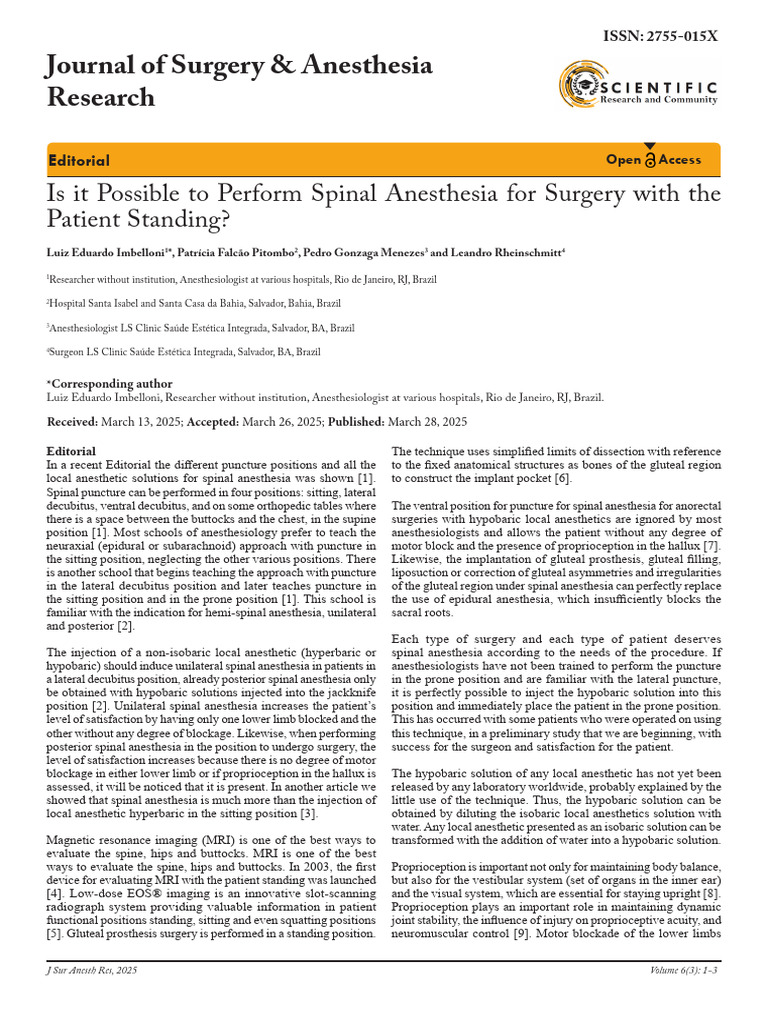 2025 Imbelloni SRC JSAR 25 251 | PDF | Anesthesia | Medicine
