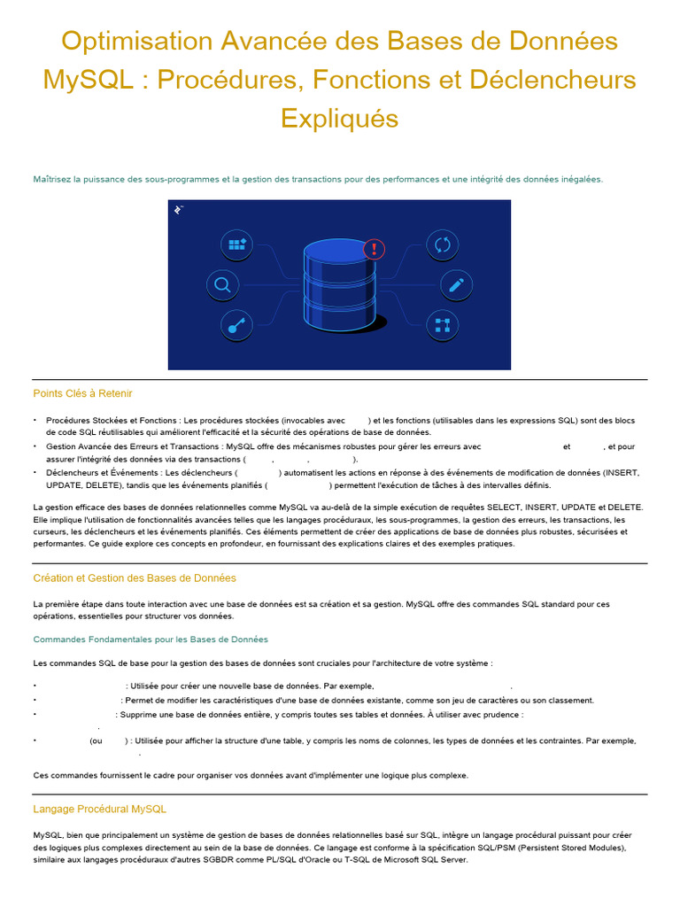 Optimisation MySQL : Procédures et Déclencheurs | PDF | SQL | MySQL