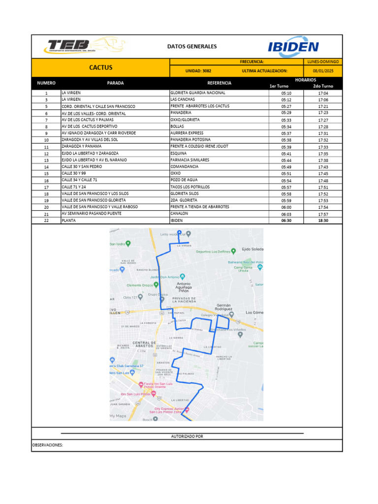 Horarios y Rutas de Transporte Público | PDF
