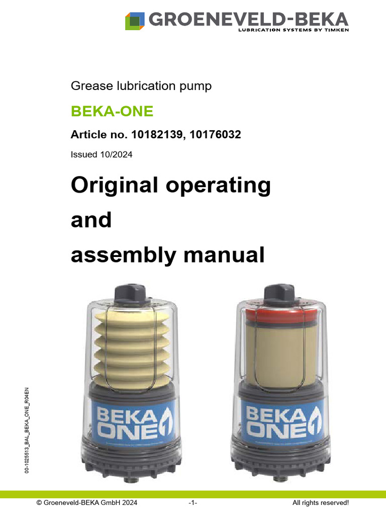 BEKA-ONE Grease Pump Manual | PDF | Lubricant | Mechanical Engineering