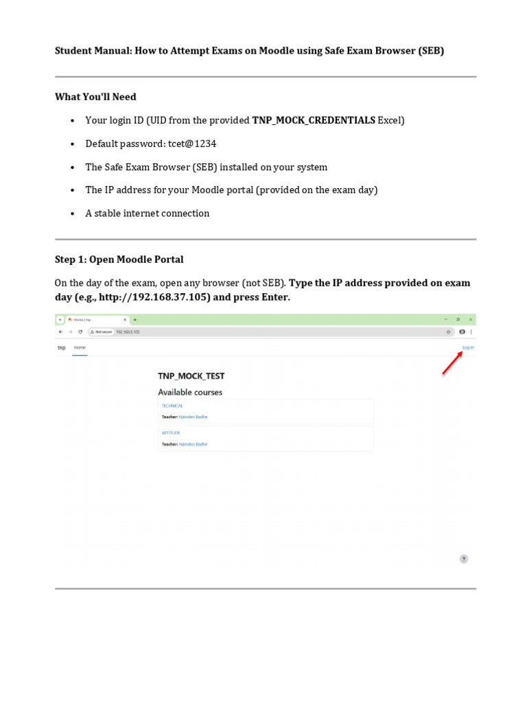 SEB Exam Guide for Moodle Users | PDF