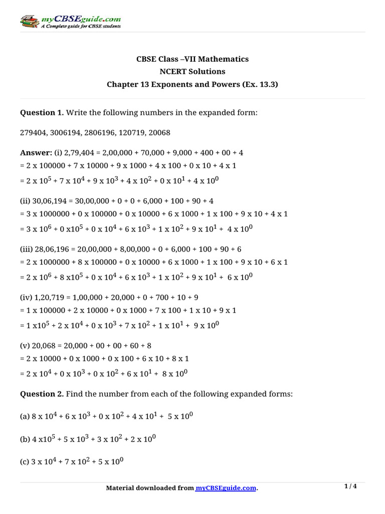 07 Mathematics Ncert CH 13 Exponents and Powers Ex 13.3 | PDF | Stars ...