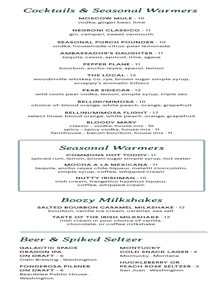 The Commons Drink Menu Overview | PDF | Wine | Alcoholic Drinks