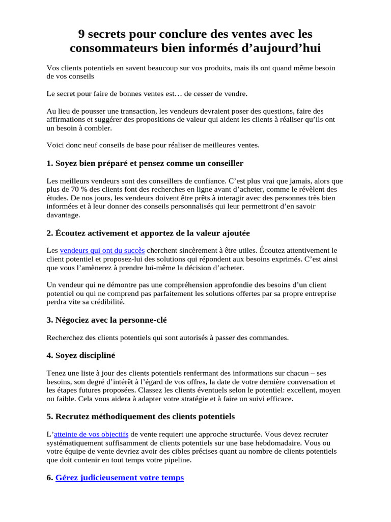 9 Secrets pour Conclure des Ventes | PDF | Consommateurs