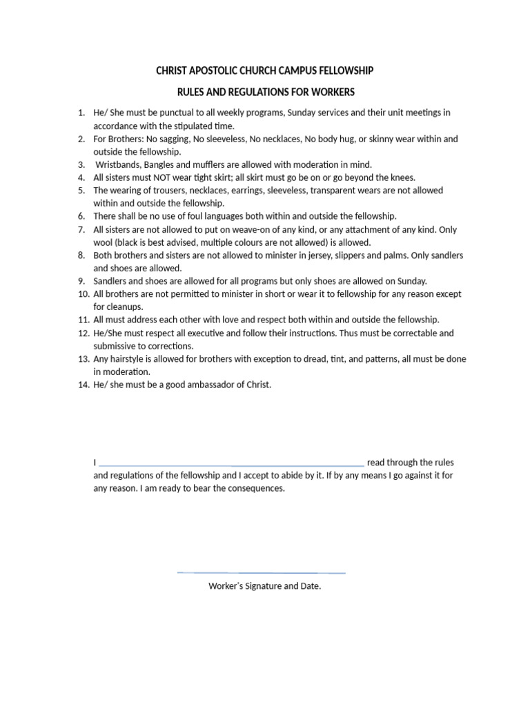 Apostolic Church Worker Guidelines | PDF