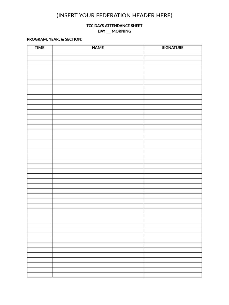 TCC Daily Attendance Sheet Template | PDF