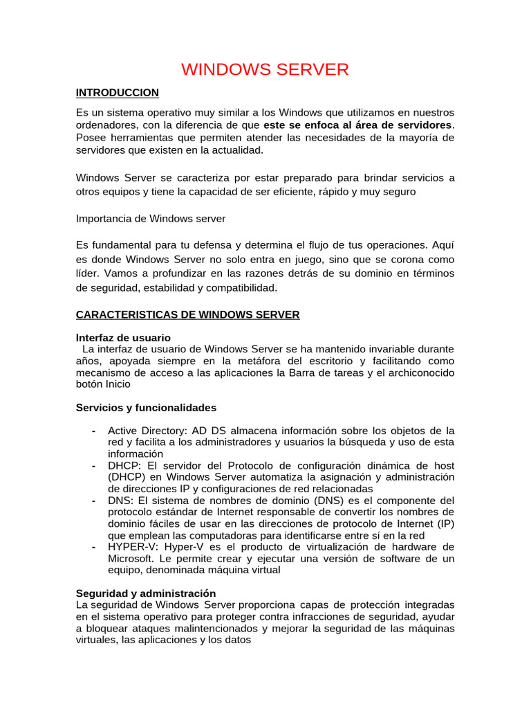 Windows Server Información y Características | PDF | Dirección IP ...