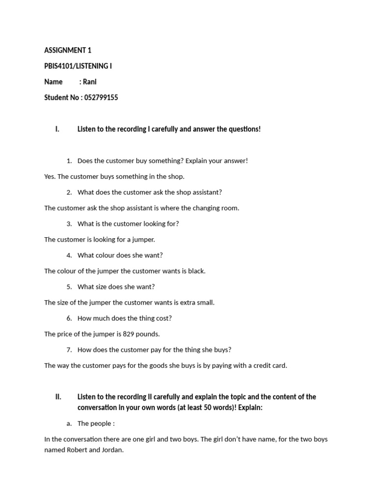 Listening Assignment Analysis: Customer Interaction | PDF