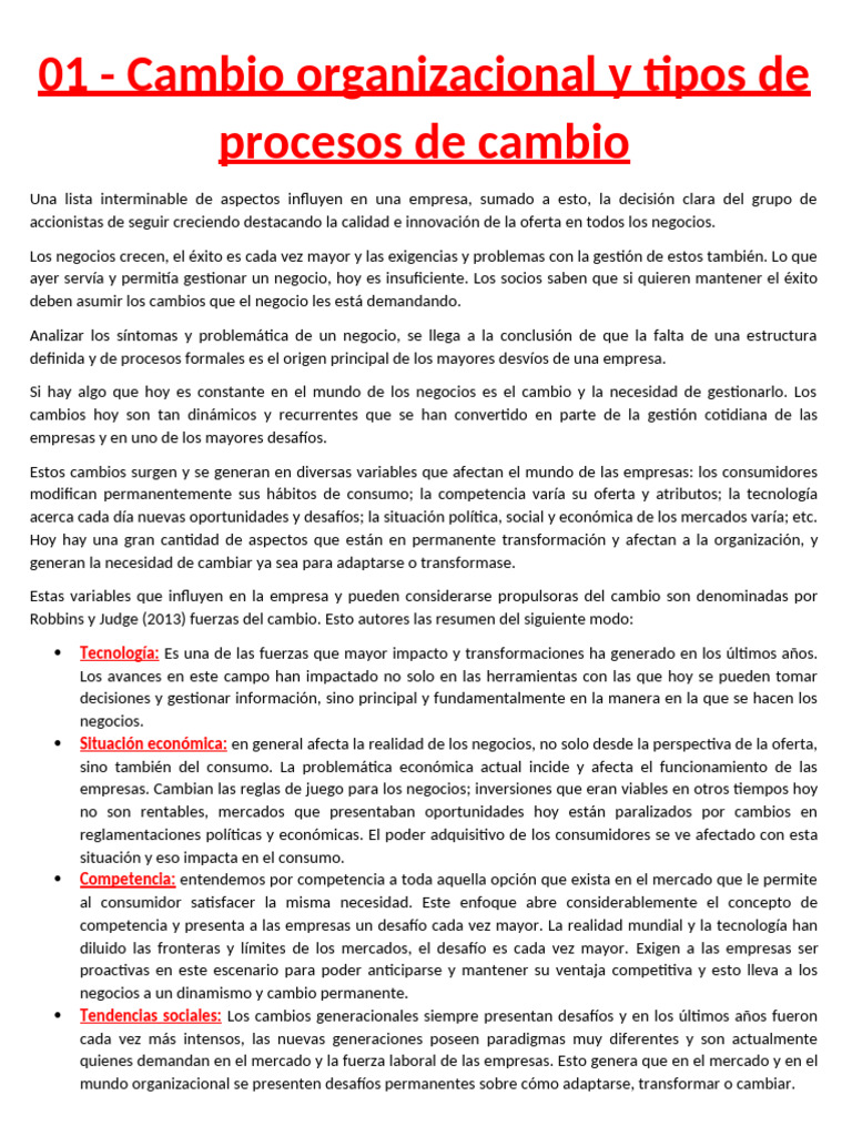 Cambio Organizacional y Procesos Clave | PDF | Negociación | Business