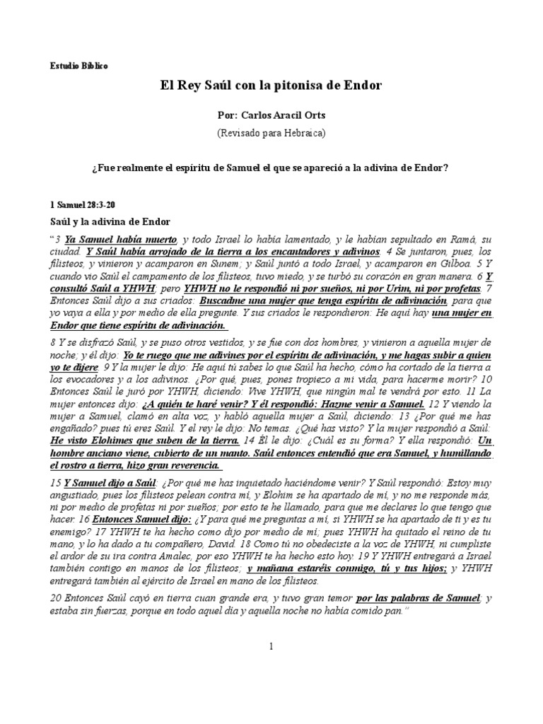 El Rey Saúl y La Pitonisa de Endor PDF Espíritu Demonios