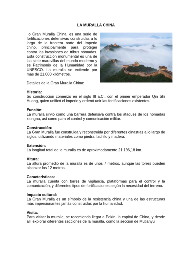 Historia y características de la Gran Muralla | PDF