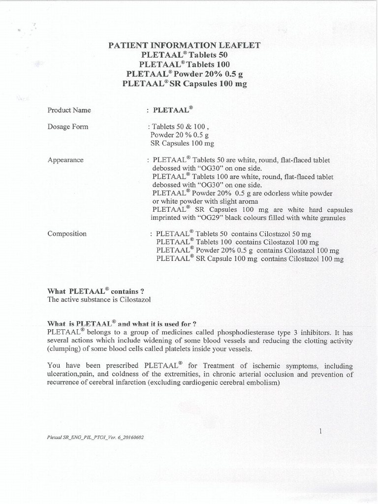 Pletaal SR Kapsul 100 MG - Silostazol - DKI1509700503A1 - 2017 | PDF