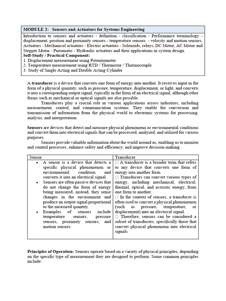 Sensors and Actuators in Engineering | PDF | Electric Motor | Relay