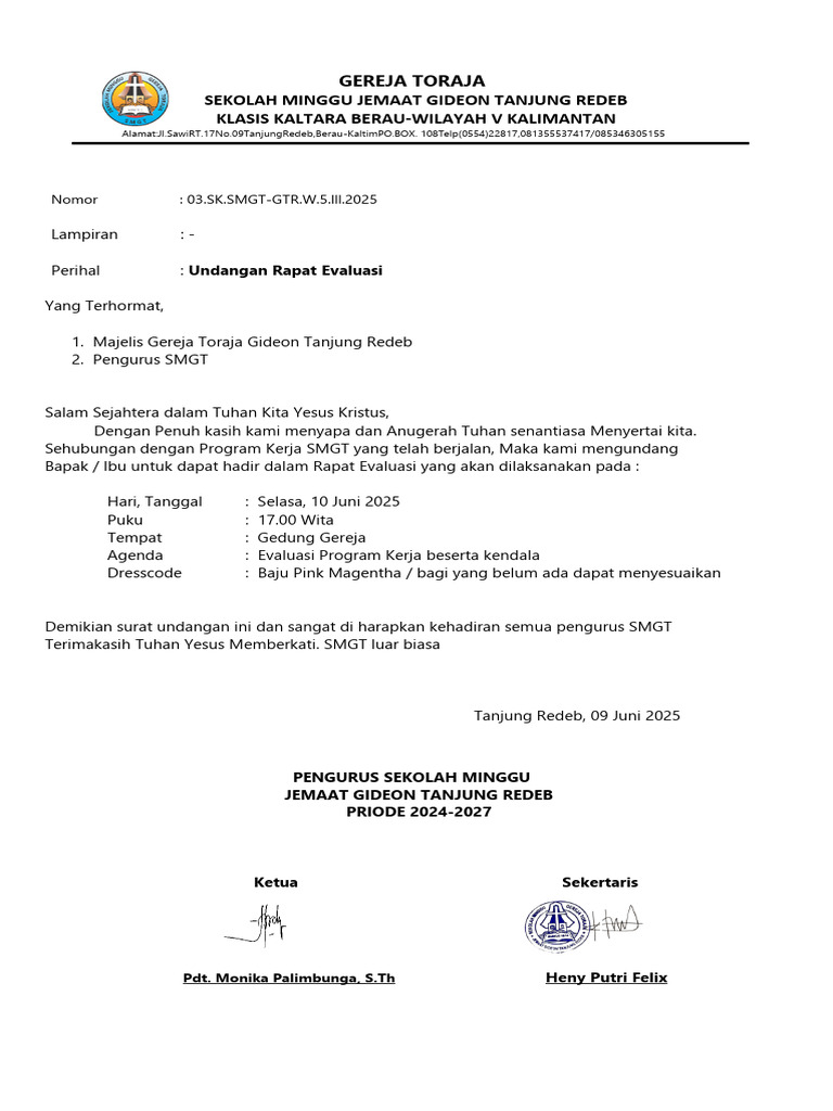 03 Surat Undangan Rapat Evaluasi Proker SMGT Tahun 2025 | PDF