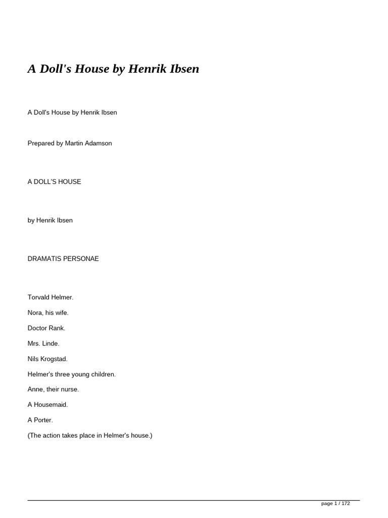 Drama Ibsen A Doll S House | PDF | A Doll's House