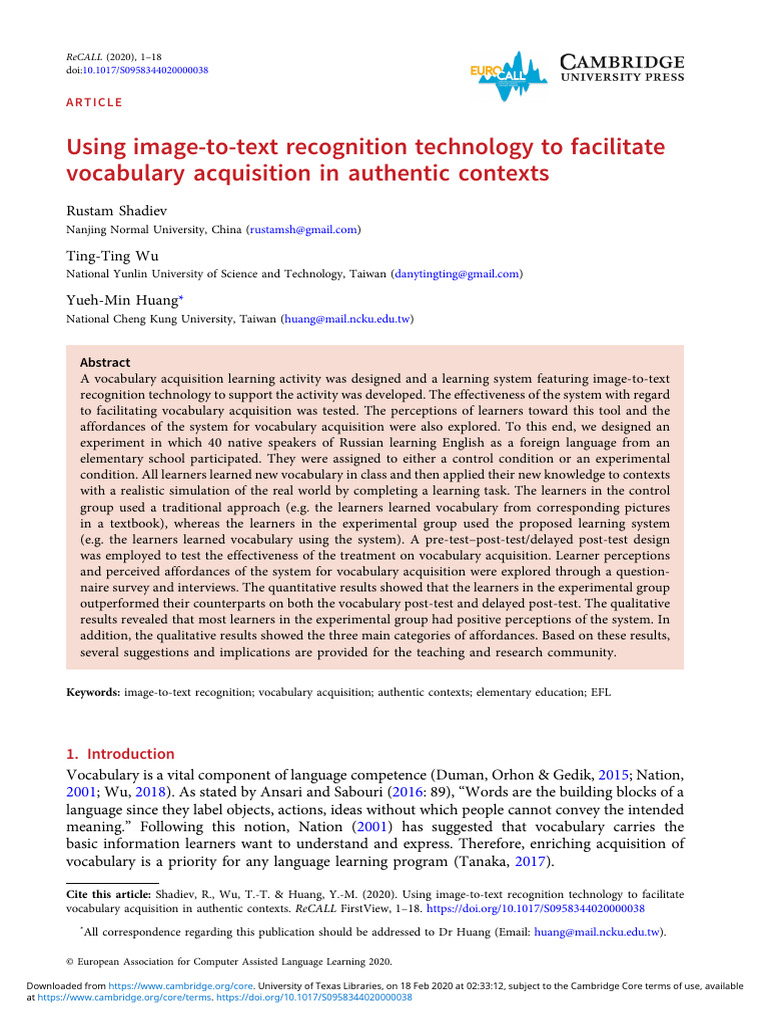 Image-to-Text Tech for Vocabulary Learning | PDF | Vocabulary | Learning