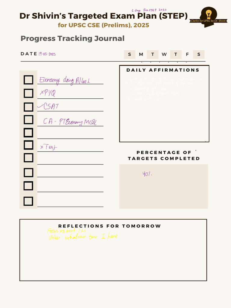 UPSC CSE 2025 Exam Progress Journal | PDF