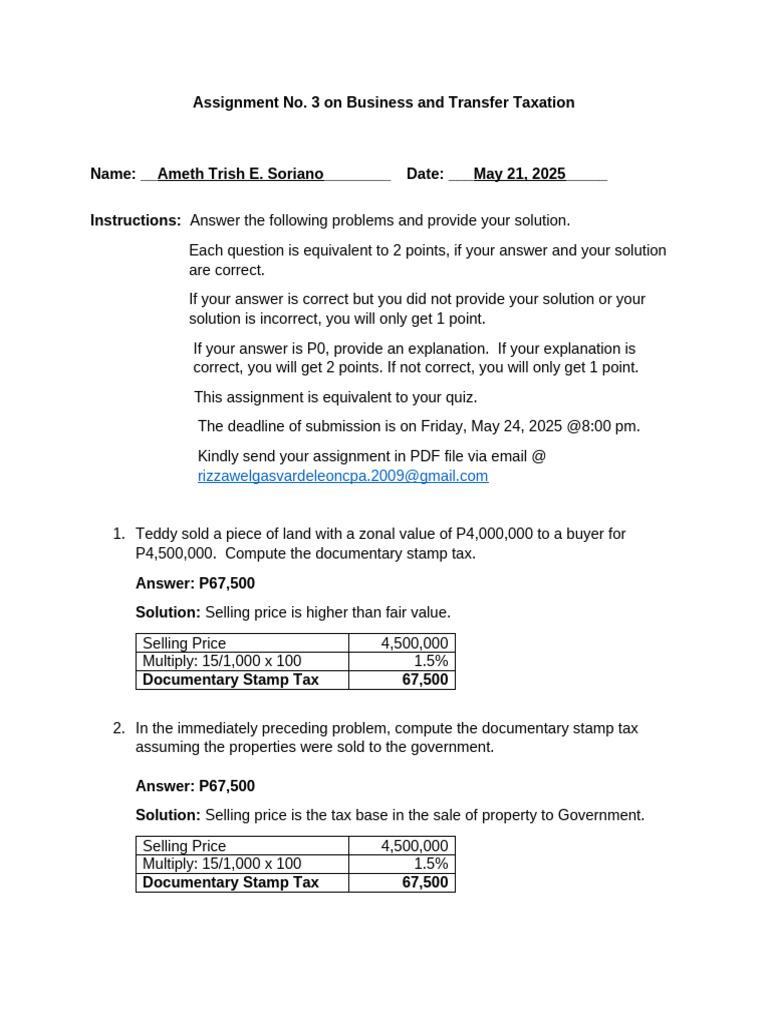 Business Taxation Assignment Solutions | PDF | Taxes | Loans