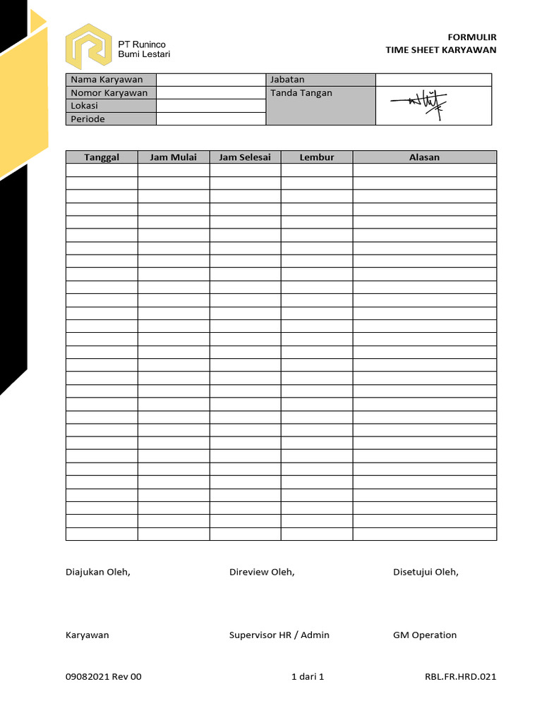 Formulir Time Sheet Karyawan 2021 | PDF