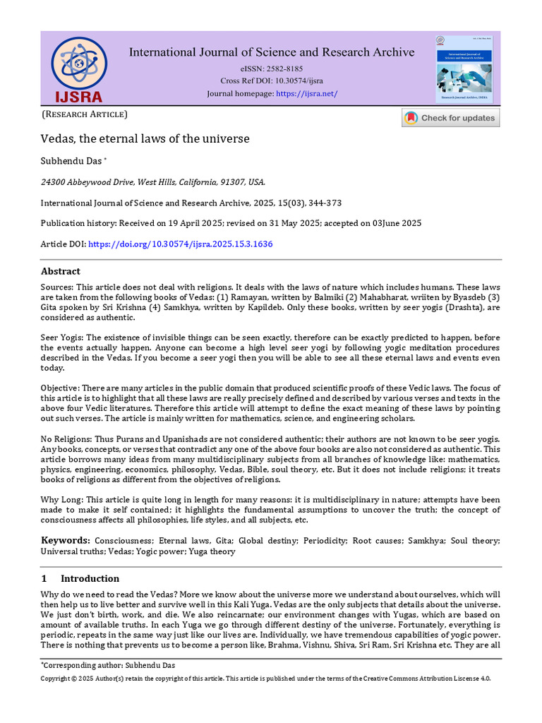 Vedas The Eternal Laws of The Universe | PDF | Yoga | Soul
