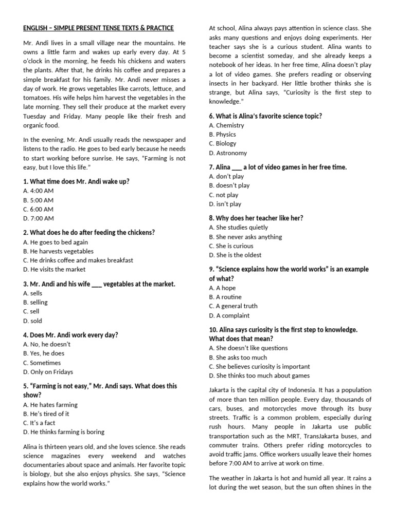 Simple Present Tense Practice Exercises | PDF