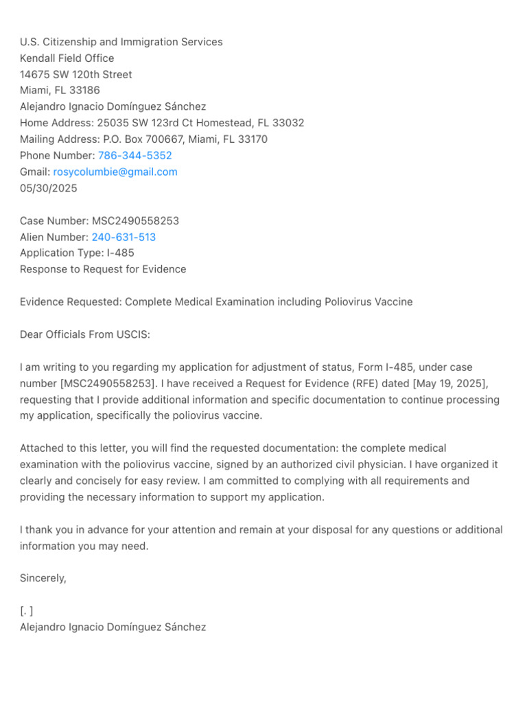 RFE Response for I-485 Application | PDF