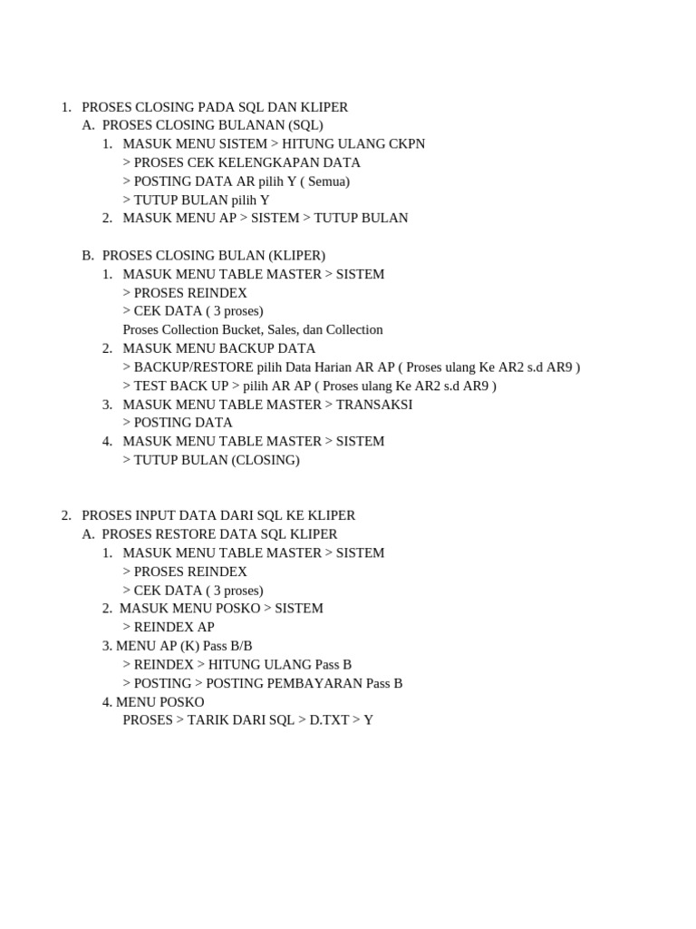 Proses Closing SQL dan Kliper Bulanan | PDF