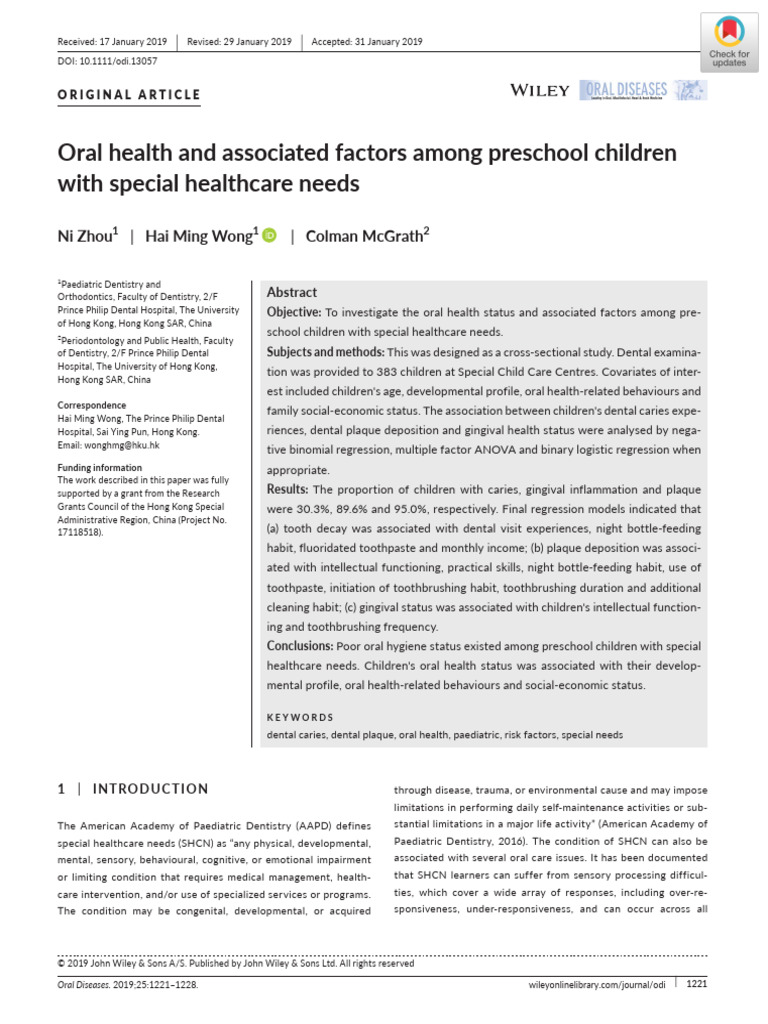 Oral Health in Preschoolers with SHCN | PDF | Oral Hygiene | Dentistry