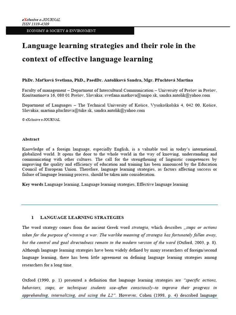 Language Learning Strategies Explained | PDF | Learning | Metacognition