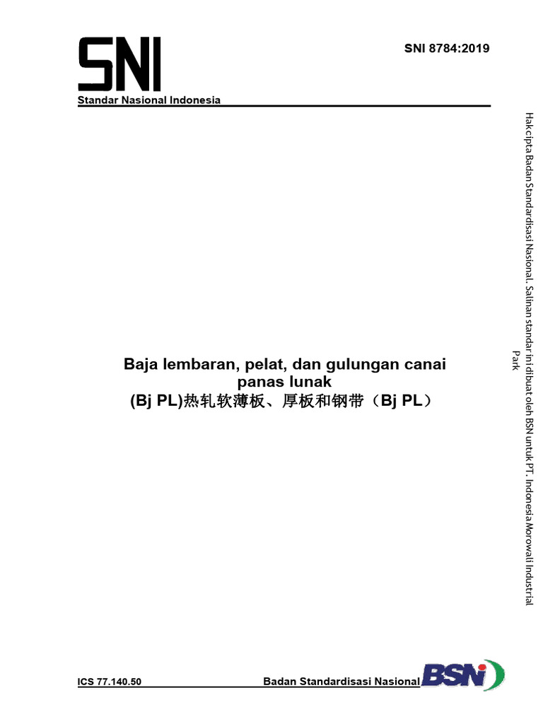 SNI 8784: Standar Baja Canai Panas | PDF