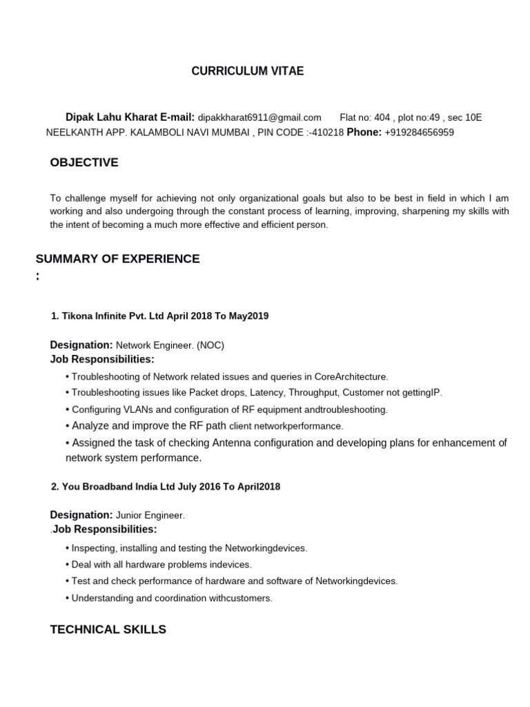 Network Engineer CV - Dipak Kharat | PDF | Computer Network | Ethernet