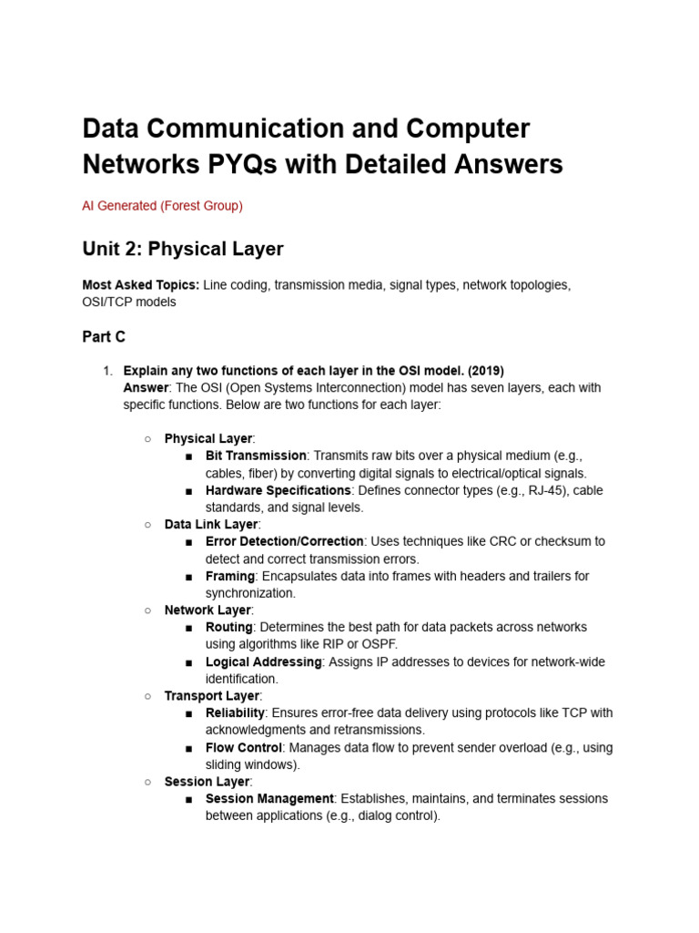 DCCN PYQs With Detailed Answers | PDF | Osi Model | Computer Network