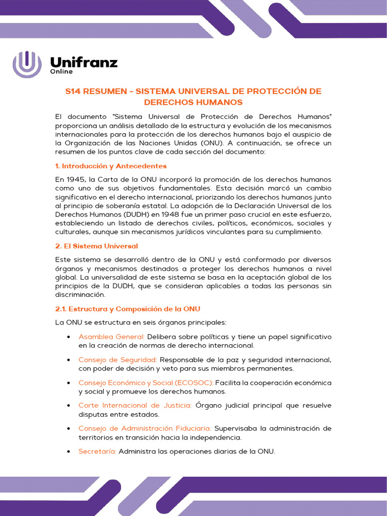 s14 Sistema de Proteccion de Los DDHH Resumen | PDF | Derechos humanos ...
