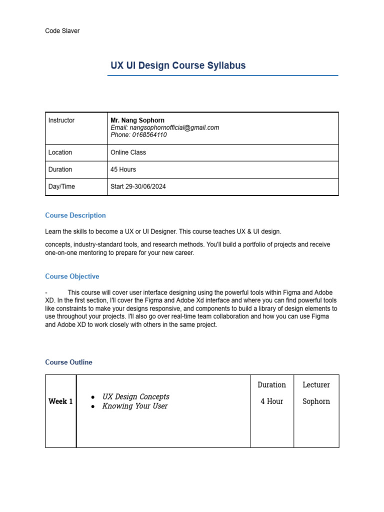 UX UI Design Course Syllabus Online | PDF | User Interface Design ...